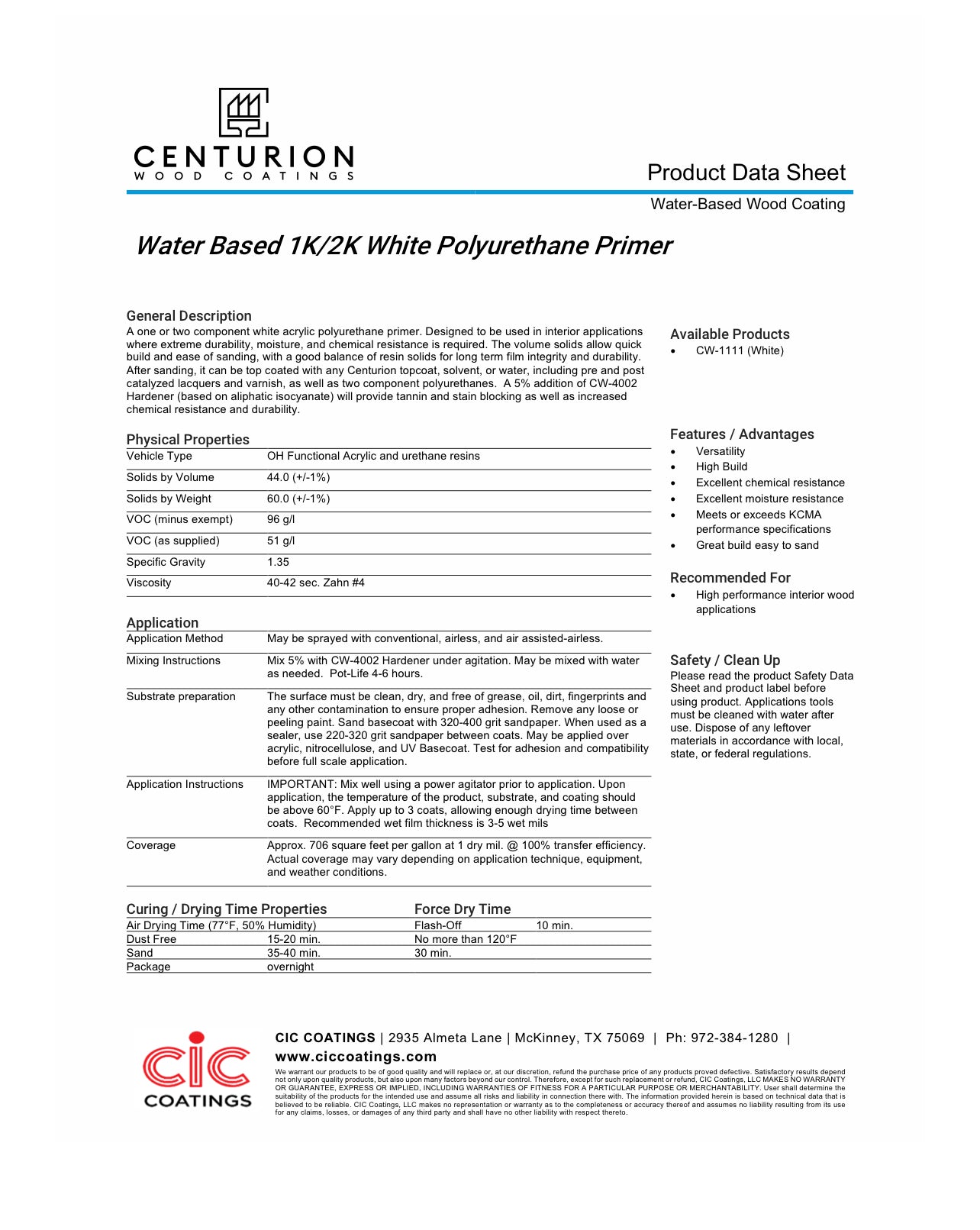 CW-1111 1K/2K White Urethane Primer