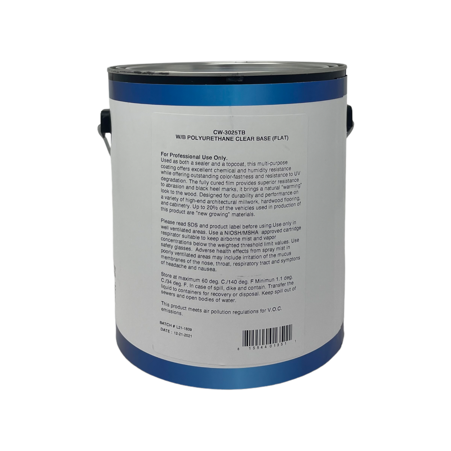 CW-3025TB Clear Polyurethane Topcoat (flat) Neutral Base 2800 Series