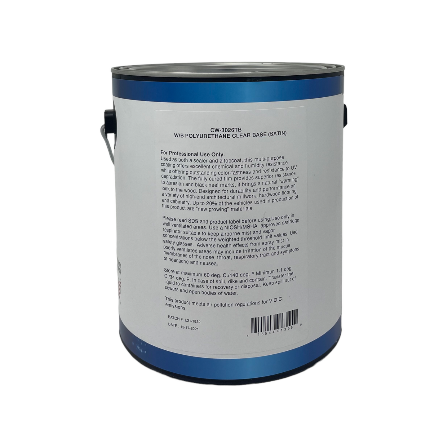 CW-3026TB Clear Polyurethane Topcoat (satin) Neutral Base 2800 Series