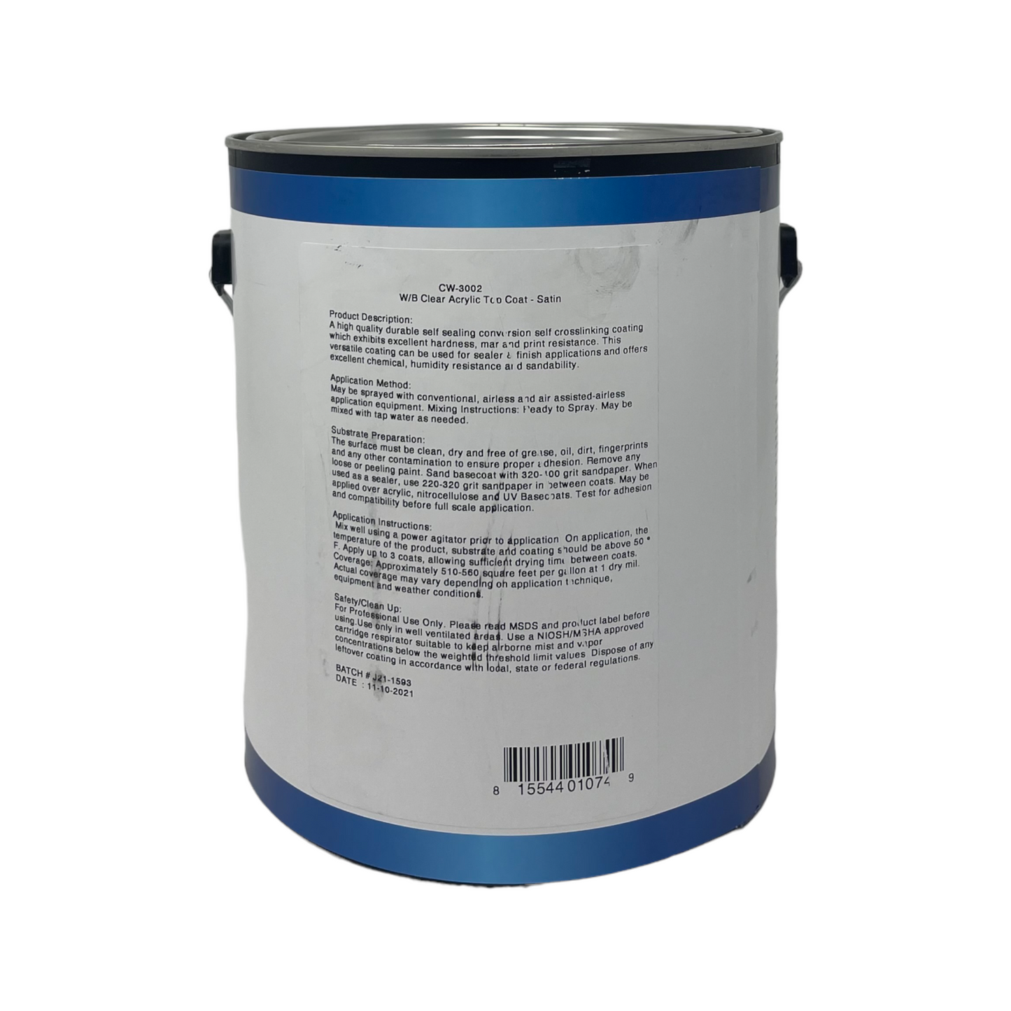 CW-3002 Clear Acrylic Topcoat (satin) 400 Series